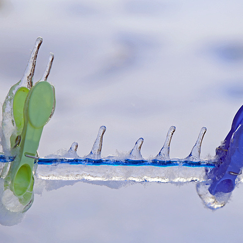 The ice storm created some unusual effects. Icicles forming upwards instead of downwards, a stark example.