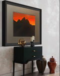 Burning Teton Silhouette 2 - Framed  Matted