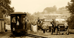 WLLR Cyfronydd Station with steam train steam car and steam lorry sepi
