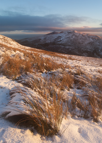 At first light from Snaefell looking towards North Barrule and Clagh Ouyr.