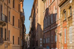 Bar and Buildings on a street in Rome, Italy.