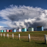 The Beach huts of Folkestone with Storm Katie