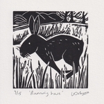 Running hare - linocut
