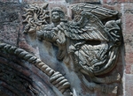 San Miguel Arcángel, SW posa chapel, E façade, right Passion angel