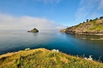 Thatcher Rock viewed from Hope's Nose as the morning mist clears