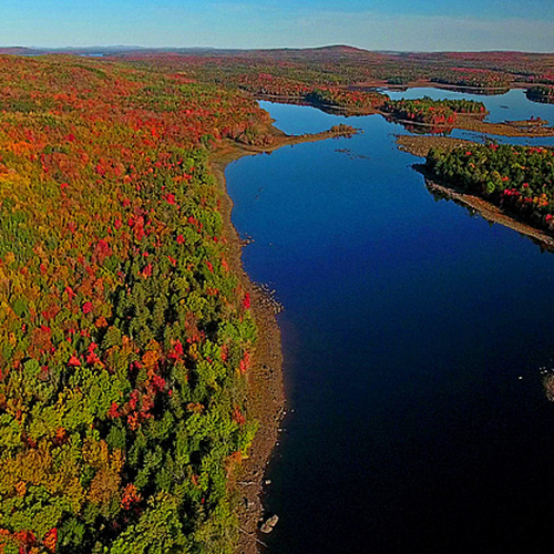 The headwaters of the St. Croix river along the Maine / New Brunswick border via aerial drone.
