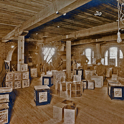 Early Interior shot of the stock & blending floor @ T.H. Estabrooks Company in Saint John, NB.