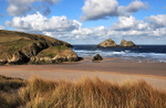 CW22 Looking down on the sand dunes at Holywell Bay and Gull Rocks