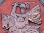 Upper façade relief, St. James the Moor Slayer. detail