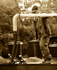 WLLR Joan takes on water at Welshpool Raven Square detail sepia
