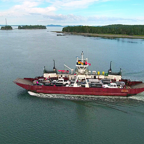 The John E. Rigby car ferry can be seen leaving Letete, Charlotte County enroute to Deer Island. The ferry has an 18…