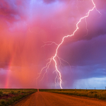 Monsoon sunset lightning with a rainbow