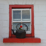 Kettle on Ledge of old cottage window 2, Ireland