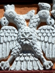 San Ildefonso, bell-tower relief, bicephalous Hapsburg eagle