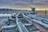 Badeath munitions crane on Admiralty pier at sunrise