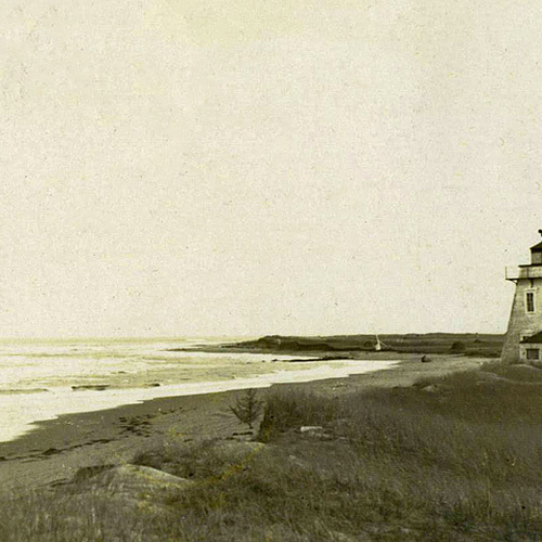 An early view of the Richibucto Beach Lighthouse in Kent County, New Brunswick with original lightkeeper's house. Ci…