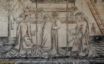 Upper cloister walk NE testera mural, Mass of St. Gregory, detail