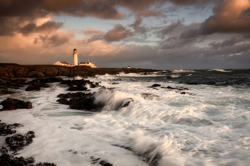 Langness Lighthouse catching the setting Winter sunlight.