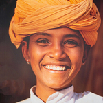 Boy smiling with turban India
