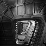 Black and White Photograph of Staircase in Leeds Market