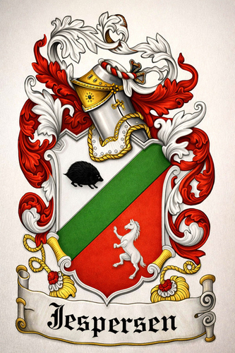 Family Coat of Arms for the Jespersen Family - Photo Size: 8"x10", Price $55.00, Plus Shipping and Packaging shown…