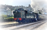 Stock 1 DE01 - Steam engine Hercules arriving at Kingswear station)