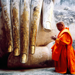 Wat Si Chum with monk praying, Sukhothai, Thailand