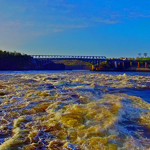 Classic Low Tide Rapids Action via Aerial Drone