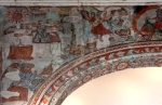 Capilla abierta, chancel arch, left spandrel murals
