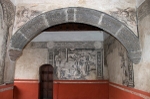Upper cloister walk, arch & testera mural