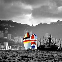 KMDUO-266 yacht racing in the harbour - 80's
