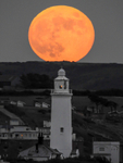 Strawberry Supermoon rising over Hurst Castle - 3
