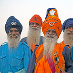 Smiling Sikhs at the Golden Temple, Amritsar, Punjab, India