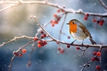 pr058 A Winter Robin eyeing up a tasty Berry Breakfast