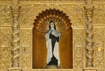 High altar, second tier, central niche sculpture, St. Teresa of Avila