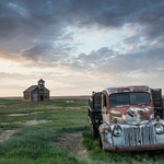 Truck and Cottonwood Church, Montana.