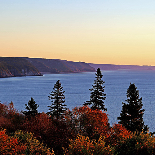 Sunrise along the coastline that merges the Fundy Trail Parkway with the Bay of Fundy.