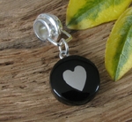 Whitby Jet Charm Inlaid Silver Heart jch004