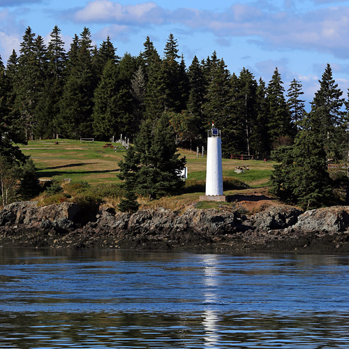 This light beacon is located on the southwest corner of the island at Deer Island Point.