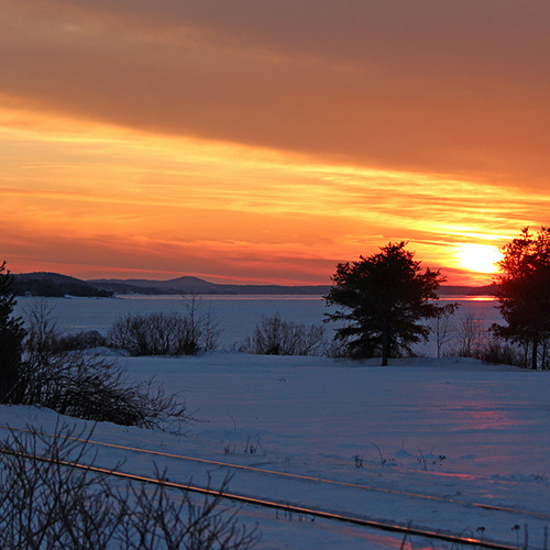 A winter sunset over a frozen Kennebecasis Bay.