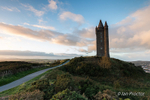 Setting sun on Scrabo Tower