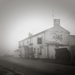 Black & White Photograph of Royalty Pub In the Mist