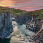 Midnight Sun at Studlagil Canyon, Iceland