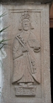 San Mateo, façade, main portal, left pilaster relief, St. Peter
