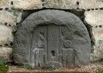 Convento wall, embedded cuauhxicalli