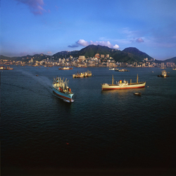 KM-111 HK Island with Maersk cargo ship - 1973