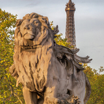Lion Sculpture and the Eiffel Tower, Paris
