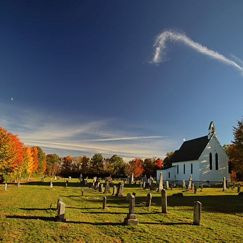 Not sure if that atmospheric formation is a cloud or contrail remnants but ... it drifted directly over this church a…