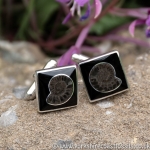Sold jcai 54 Whitby Jet Cufflinks & Ammonite Inlay