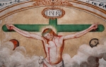 México, San Miguel Arcángel, sacristy mural detail, Crucifixion